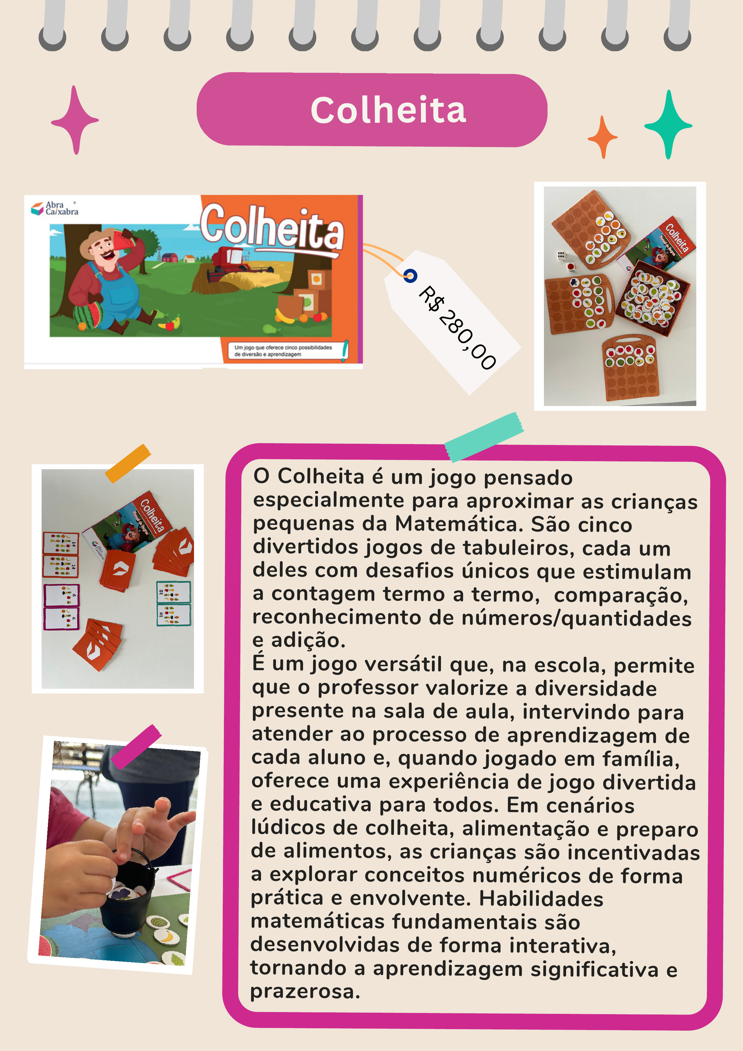 Jogo de tabuleiro Colheita da Abracaixabra para introduzir a matemática na infância