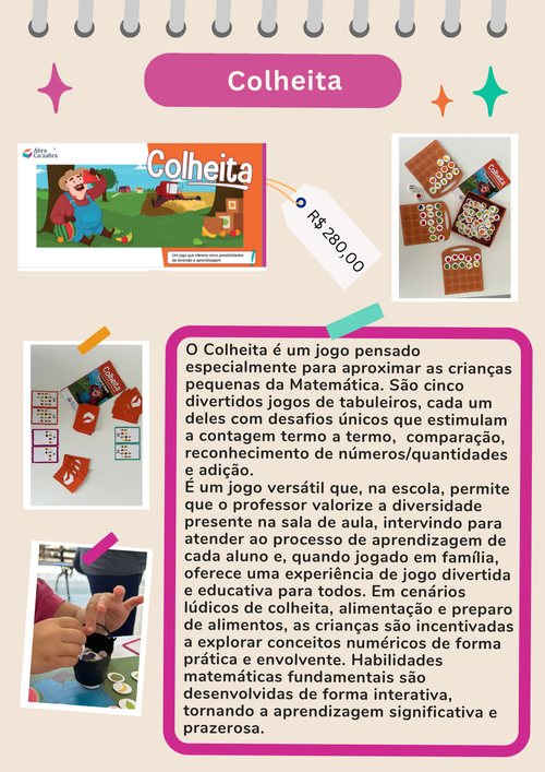 Jogo de tabuleiro Colheita da Abracaixabra para introduzir a matemática na infância