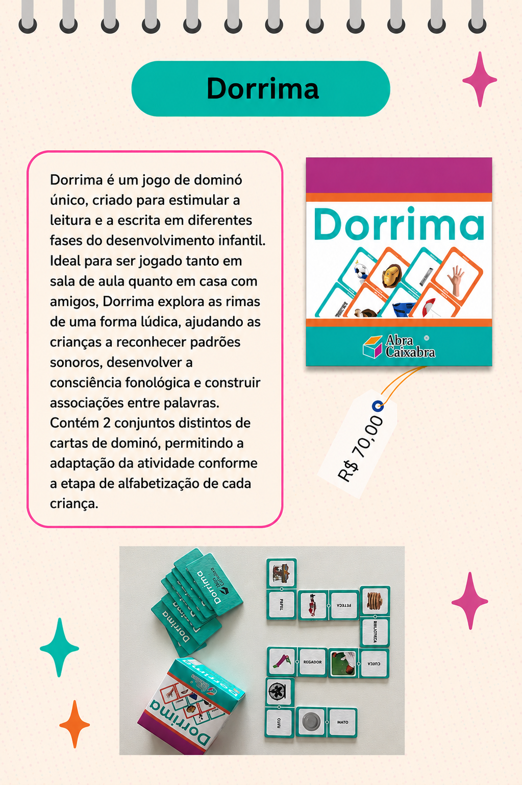 Jogo de dominó de rimas Dorrima da Abracaixabra para consciência fonológica