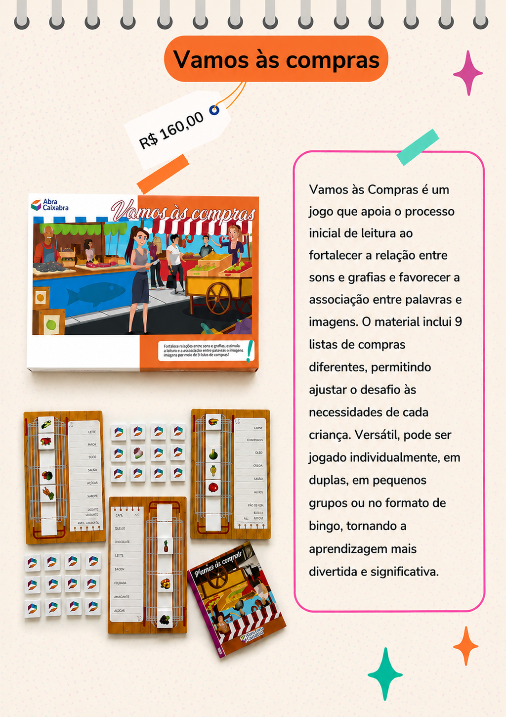 Jogo Vamos às Compras da Abracaixabra para leitura inicial e alfabetização